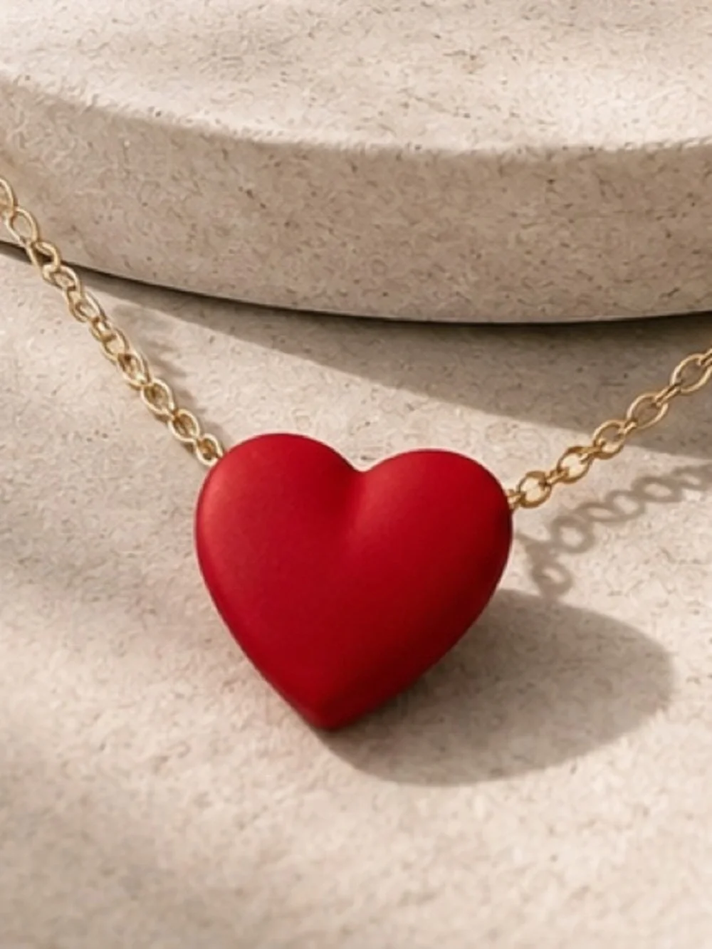 Red Heart Pendant Necklace and Stud Earrings Set - Women Jewelry